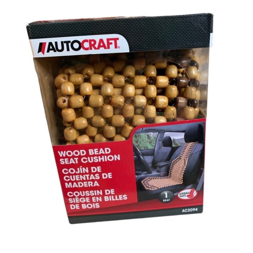 AutoCraft Beaded Seat Cover Natural Wood Universal Fit Air Bag Safe NEW IN BOX